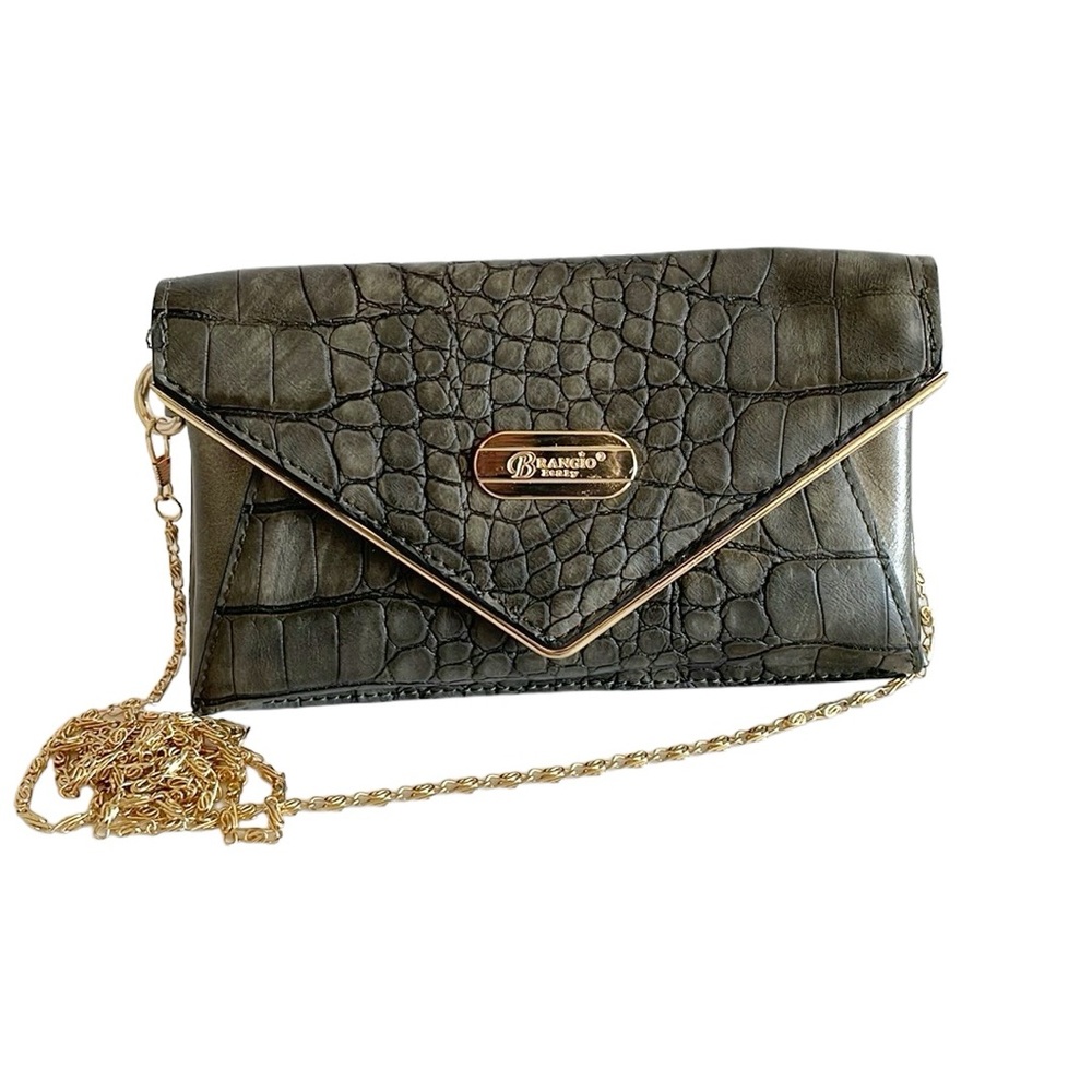 Brangio Italy Croc Clutch Wallet Removable Chain Crossbody Shoulder Strap